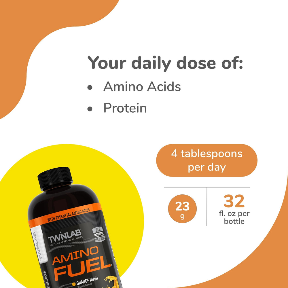 Twinlab Amino Fuel orange rush drink poured into a glass for refreshment.