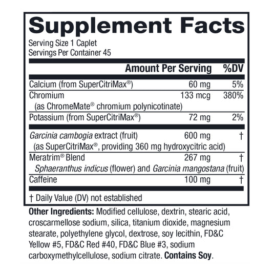 Twinlab MetaboLife Ultra caplets close-up highlighting calcium and caffeine.