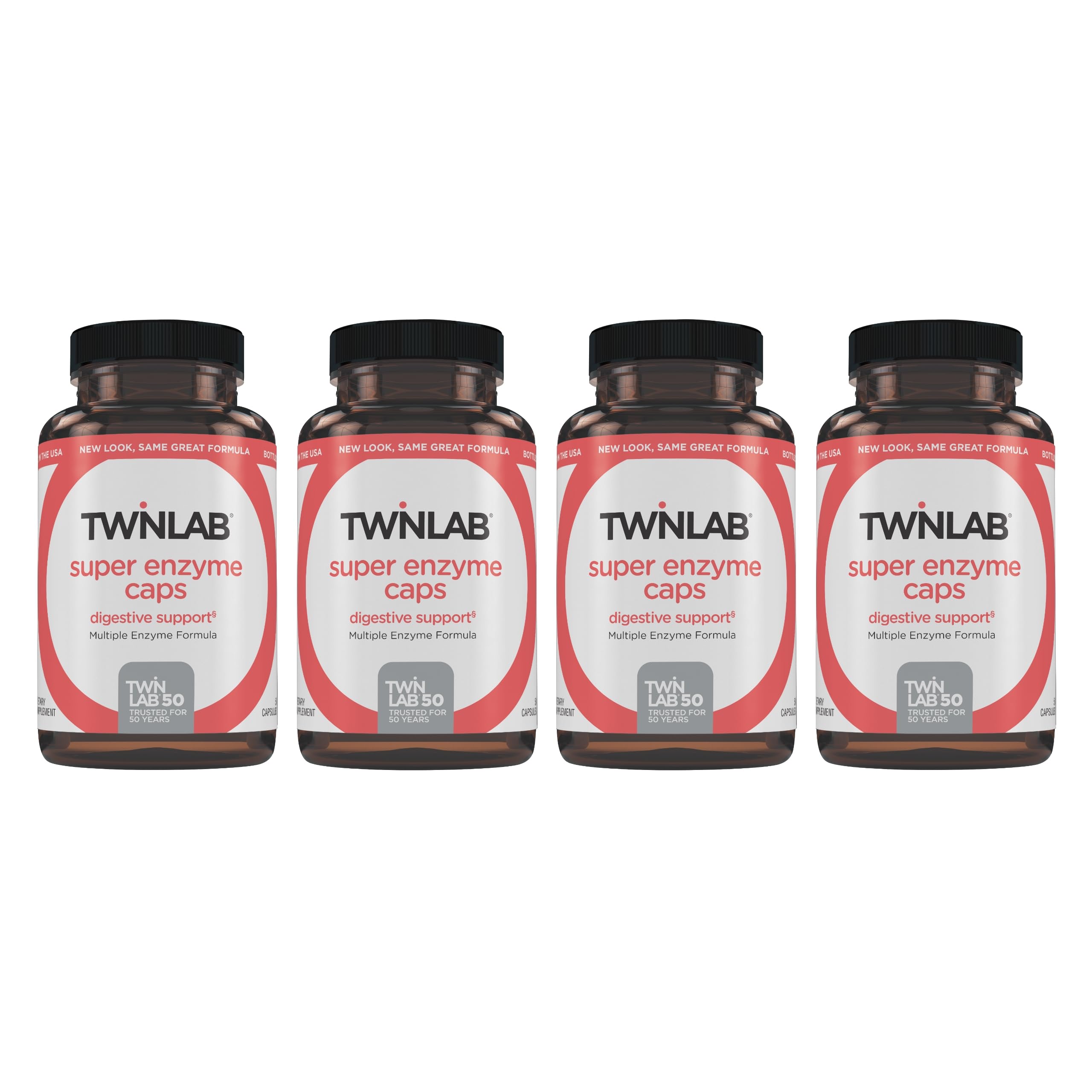 Twinlab Super Enzyme Caps bottle on kitchen counter for digestive support after meals