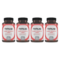 Twinlab Super Enzyme Caps bottle on kitchen counter for digestive support after meals