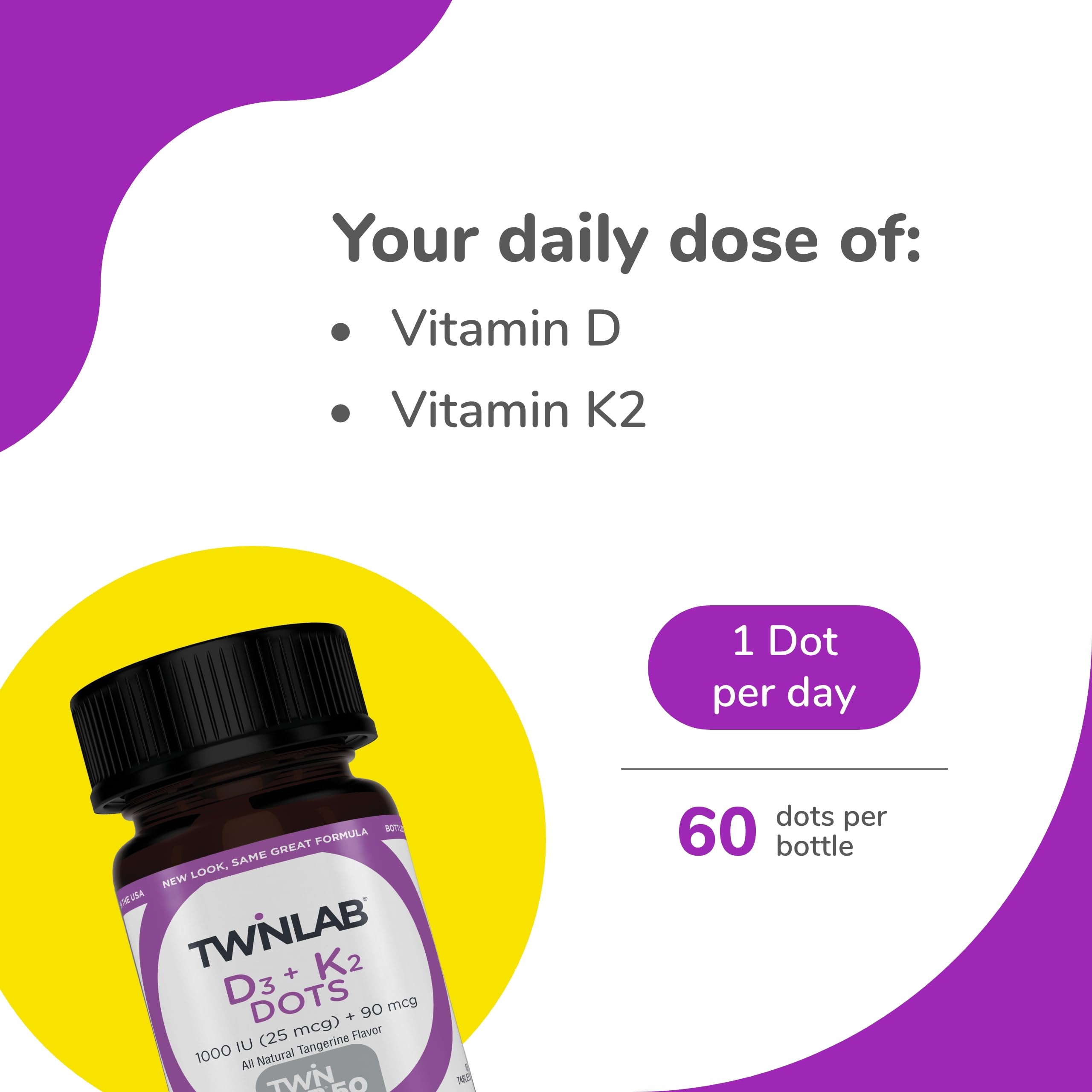 Tablets from Twinlab Vitamin D3 1000 IU + K2 Dots ready for daily use