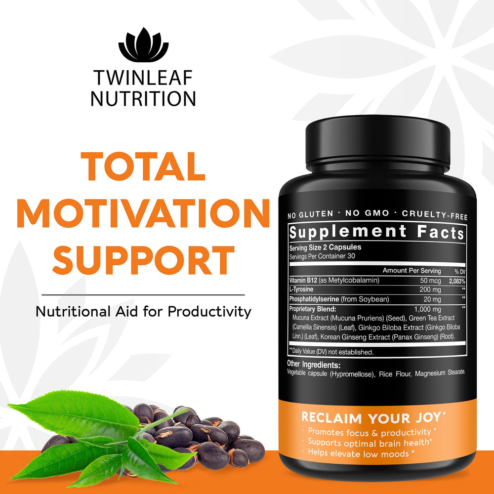 TWINLEAF NUTRITION dopamine brain-support bottle cap close-up showing dosage