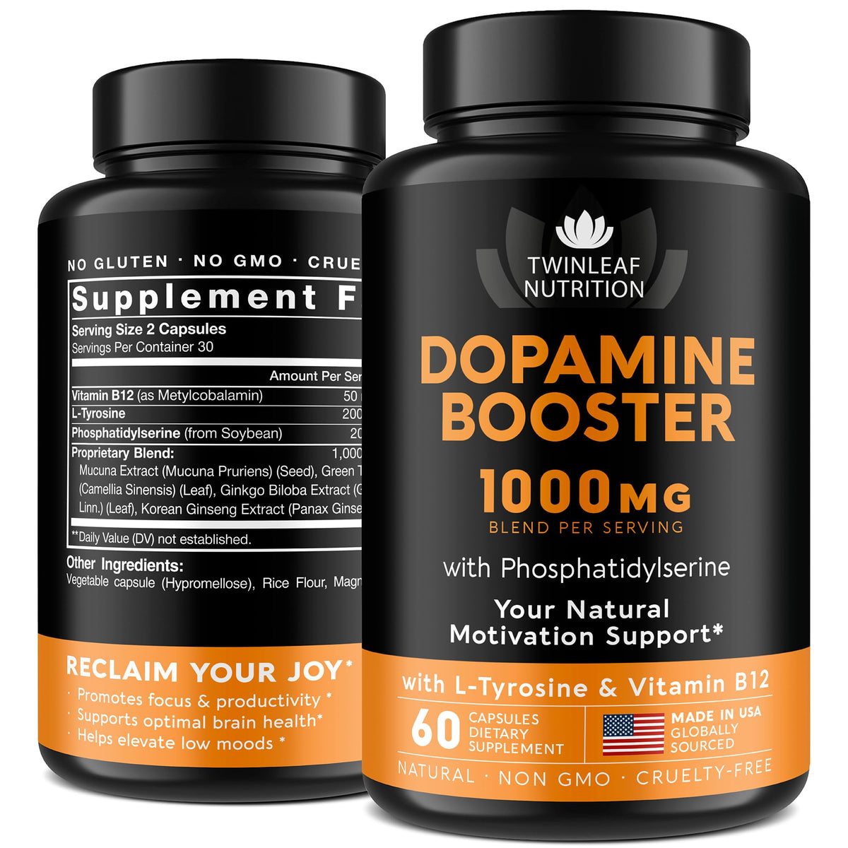 TWINLEAF NUTRITION dopamine brain-support bottle front for daily focus and clarity