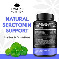 Twinleaf Serotonin Booster capsules closeup for steady energy and calm focus