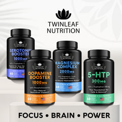 Twinleaf Serotonin Booster bottle highlighting L-theanine for calm energy