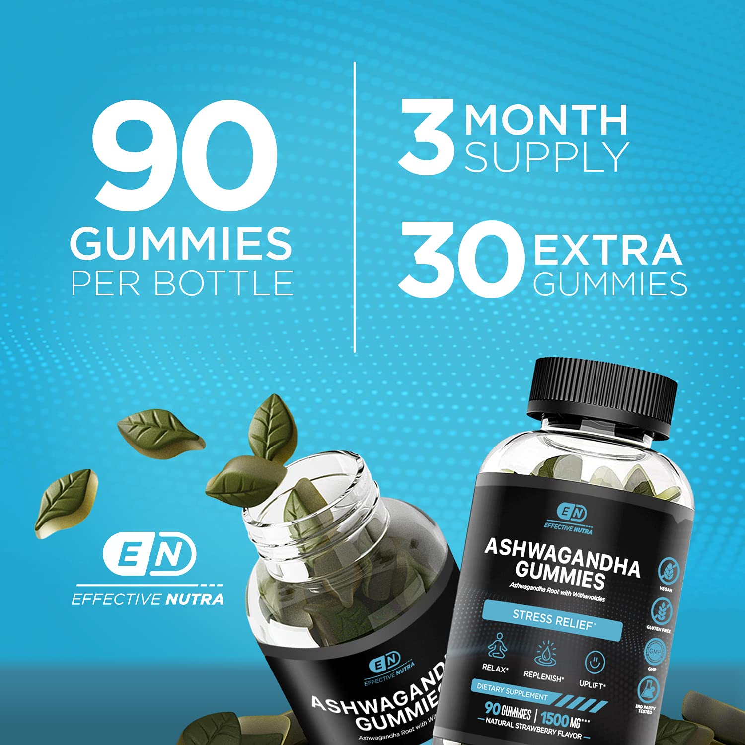 Two gummies daily shown next to morning coffee for routine use.