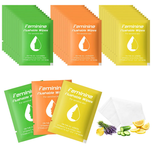 TwoWorld feminine wipes flushable travel packaging close-up for easy portability.