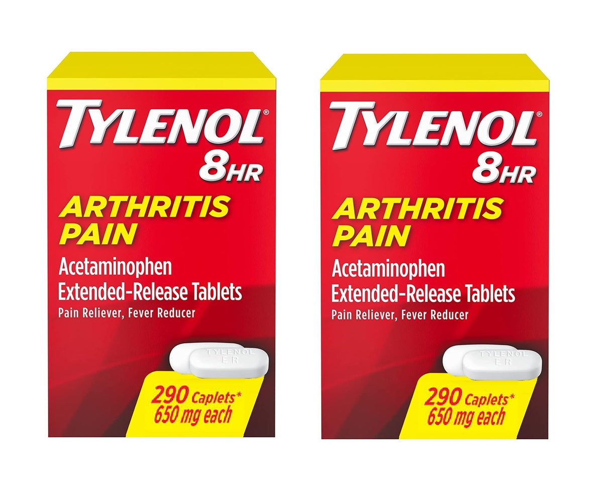 Tylenol Arthritis Pain extended-release caplets close-up with 650 mg formula for daily joint comfort.