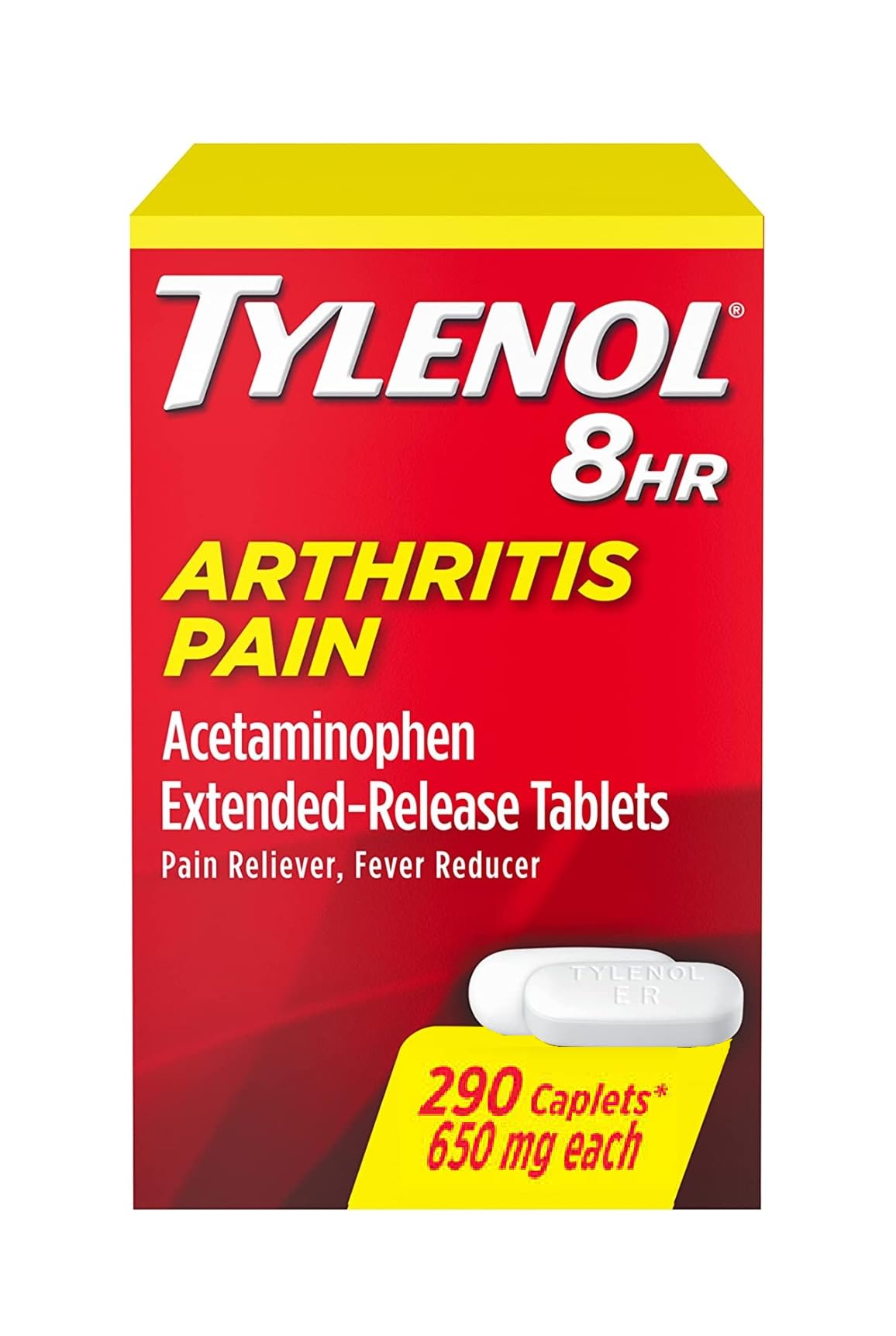 Tylenol Arthritis Pain label highlights acetaminophen content on the bottle for informed use.