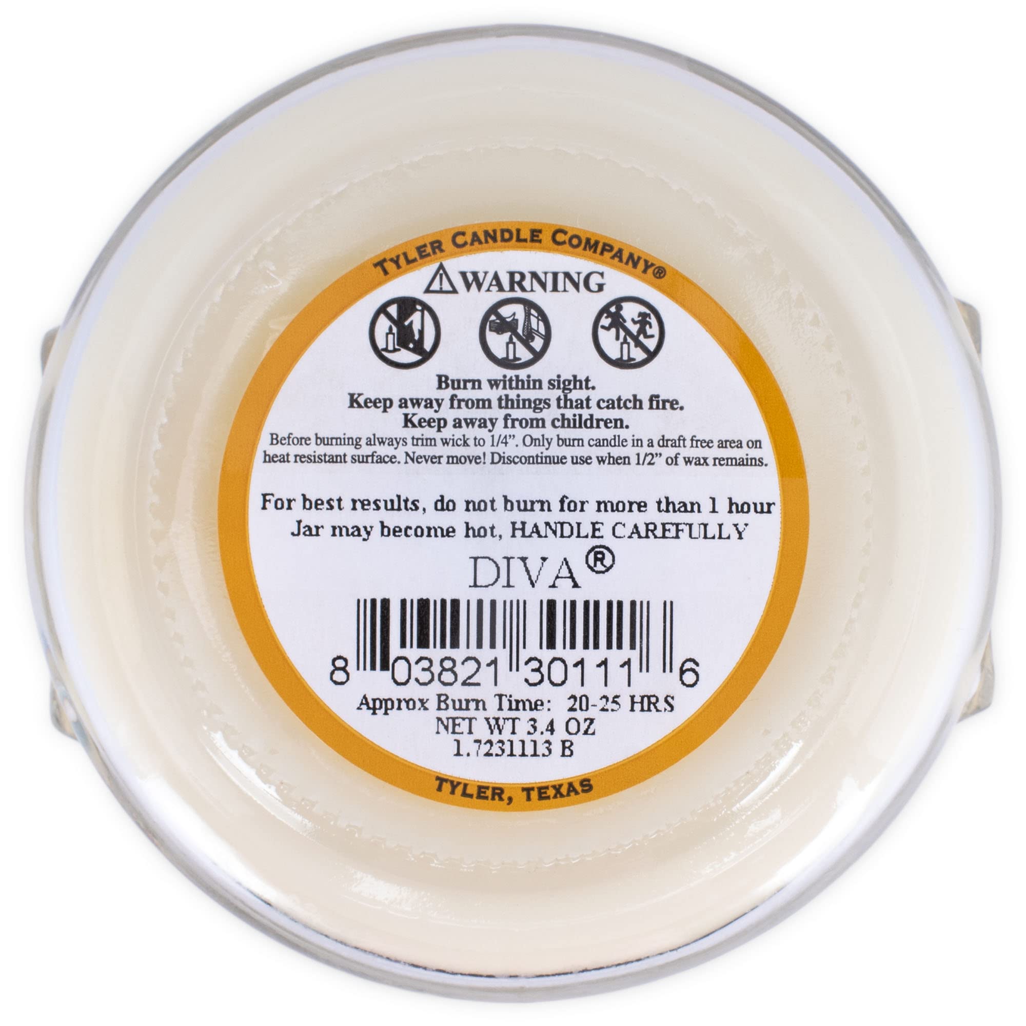 Tyler Creamy White jar candle wax and wick detail shows hand-poured quality.