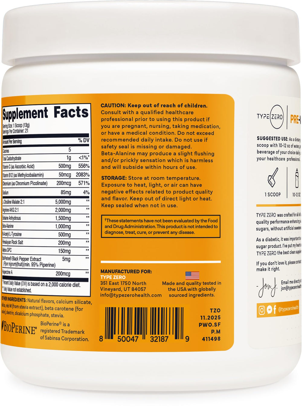 Type Zero 21 servings packaging emphasizes value and ongoing use.