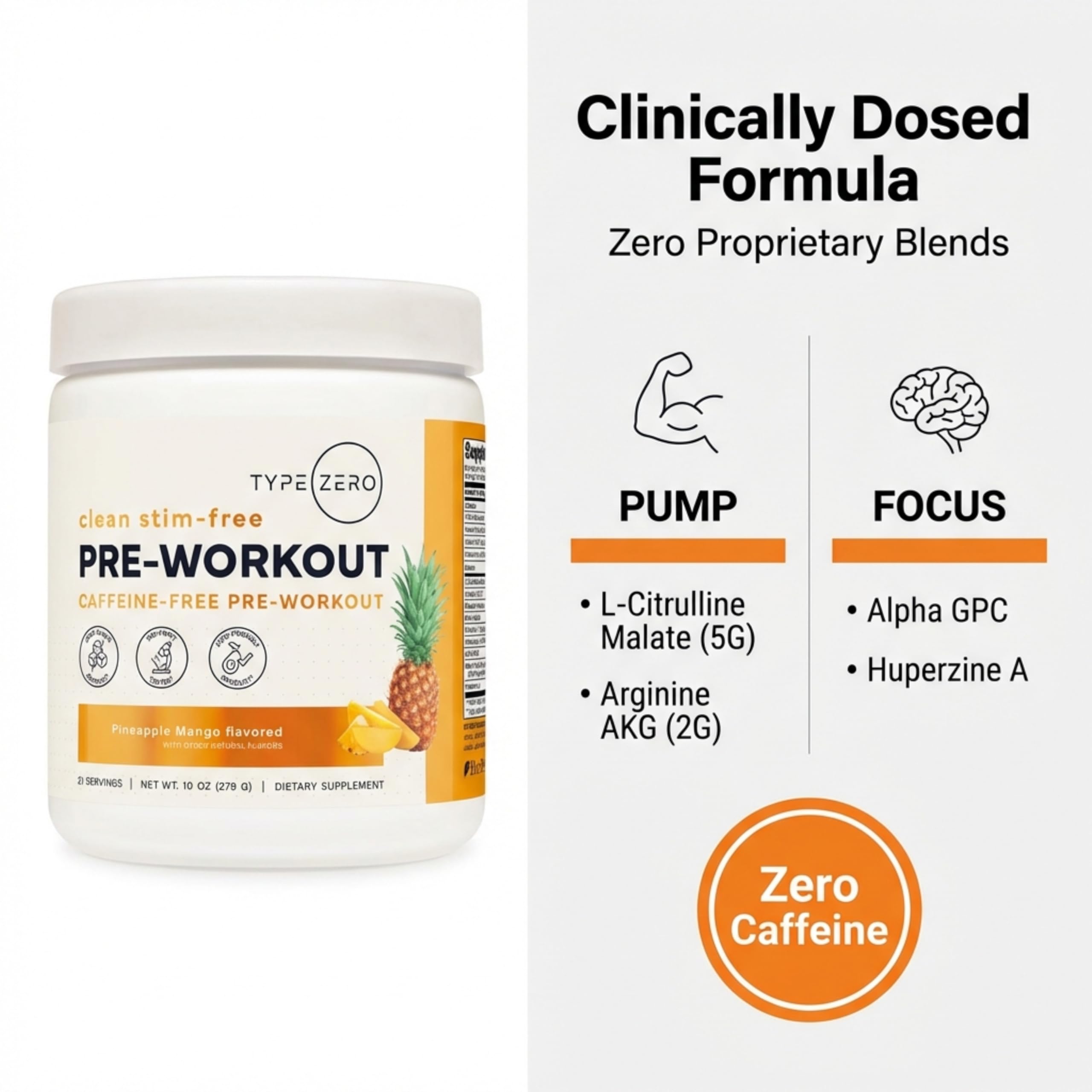 Type Zero alpha-gpc focus ingredient shown for clearer focus without caffeine.