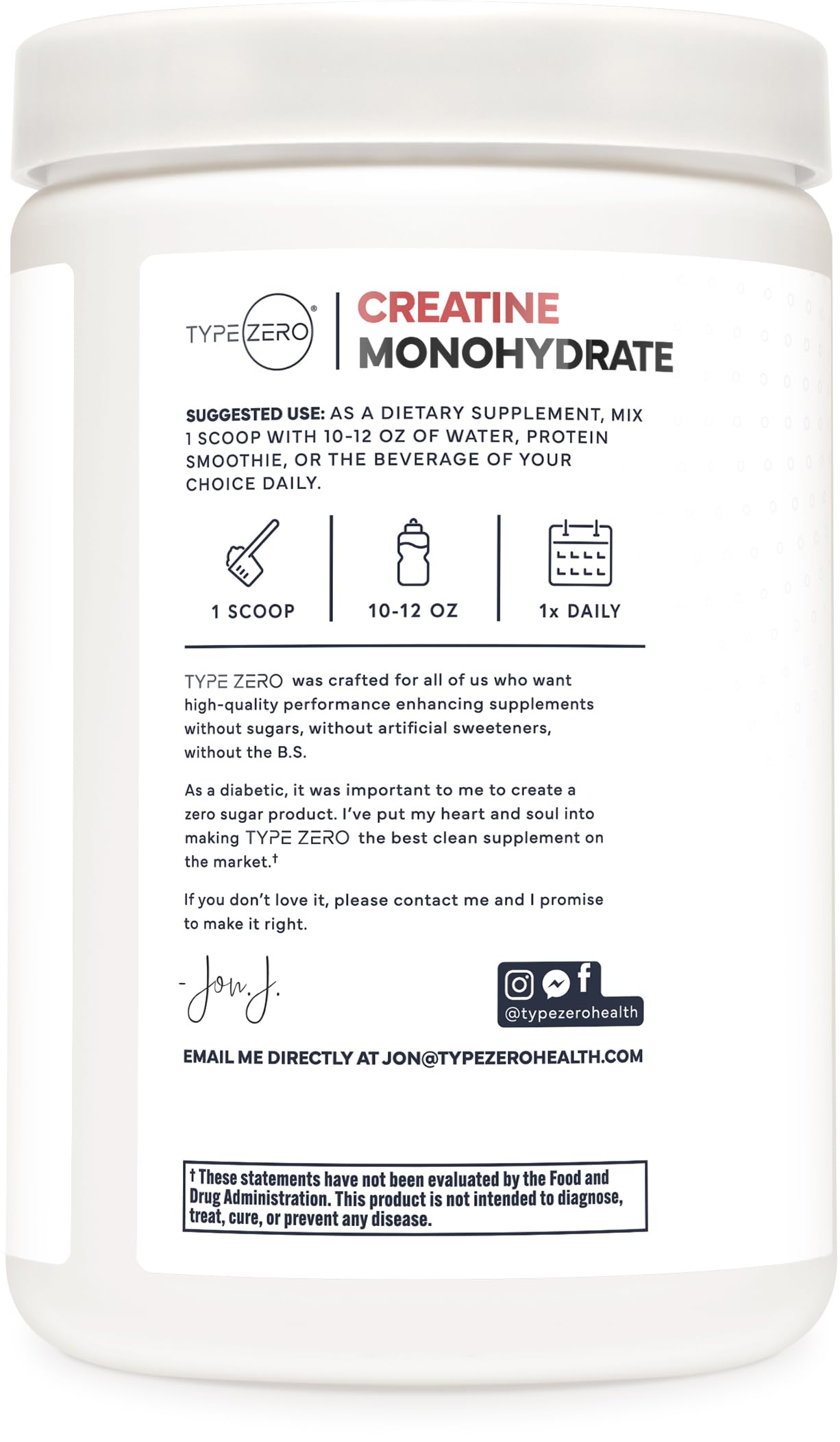 Type Zero Creatine Monohydrate 500 g container close-up for easy daily use.