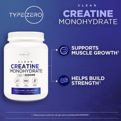 Type Zero Creatine Monohydrate label detail with specs and branding