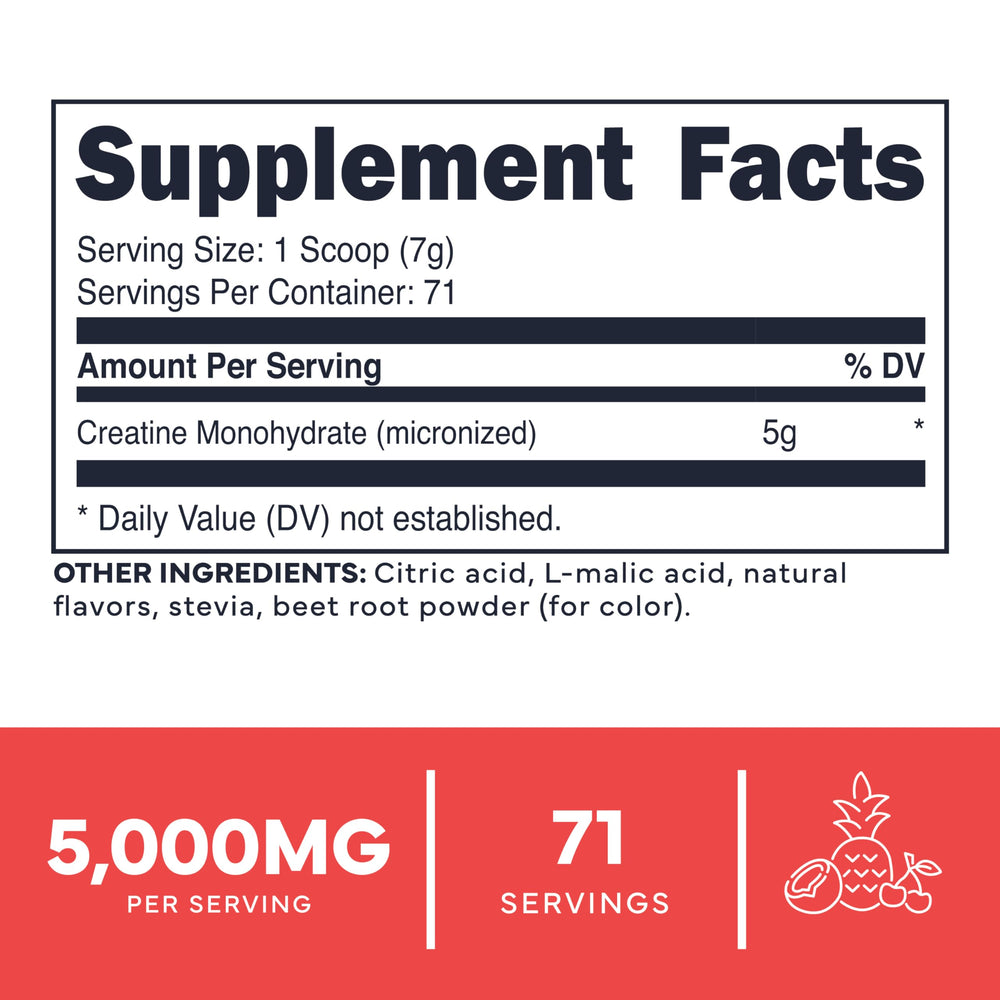 Type Zero Creatine Monohydrate Tropical Punch scoop ready for post-workout shake.
