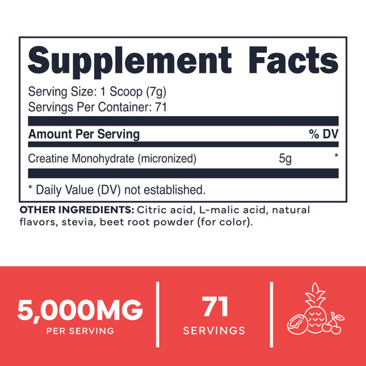 Type Zero Creatine Monohydrate Tropical Punch scoop ready for post-workout shake.