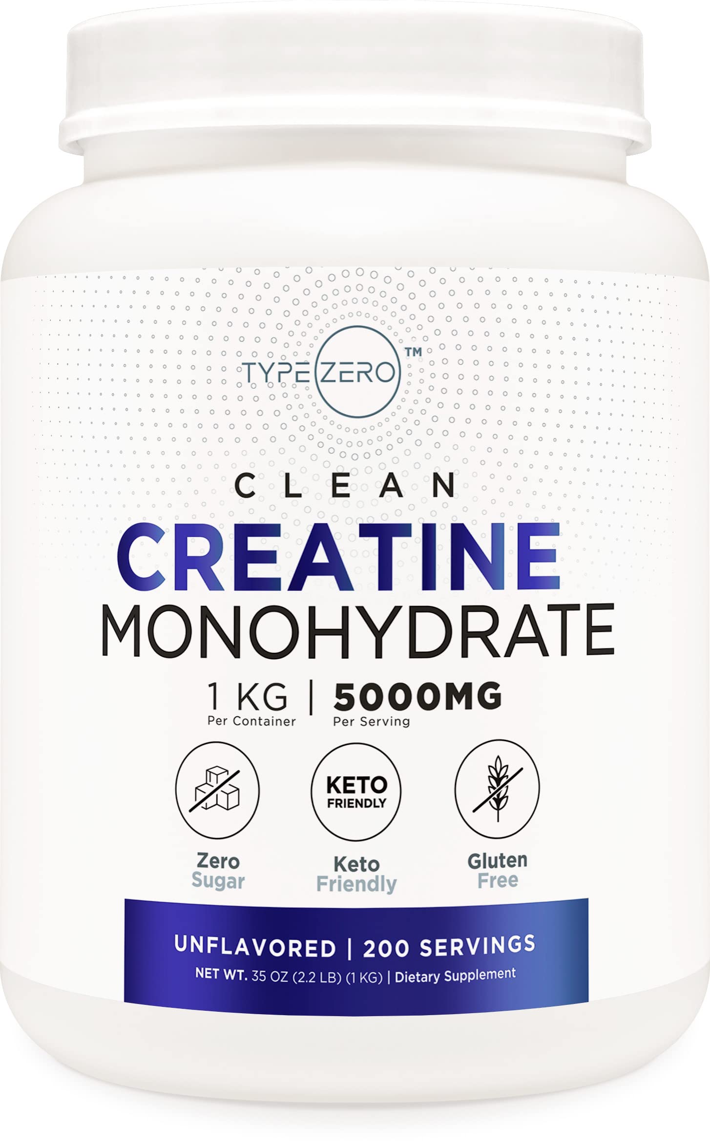 Type Zero Creatine Monohydrate unflavored bottle close-up for reliable training support