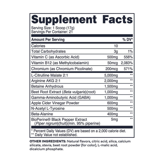 Type Zero Ultra Clean Pump label highlights caffeine-free nitric oxide support.