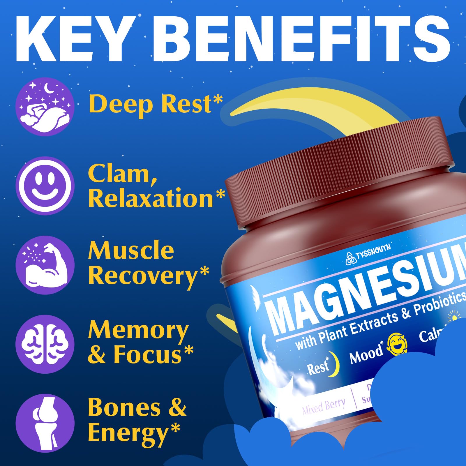 Tyssnouyn Magnesium Gummies label close-up highlighting four magnesium forms