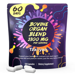 tzaxyan 1300mg beef organ supplement bottle front for daily vitality
