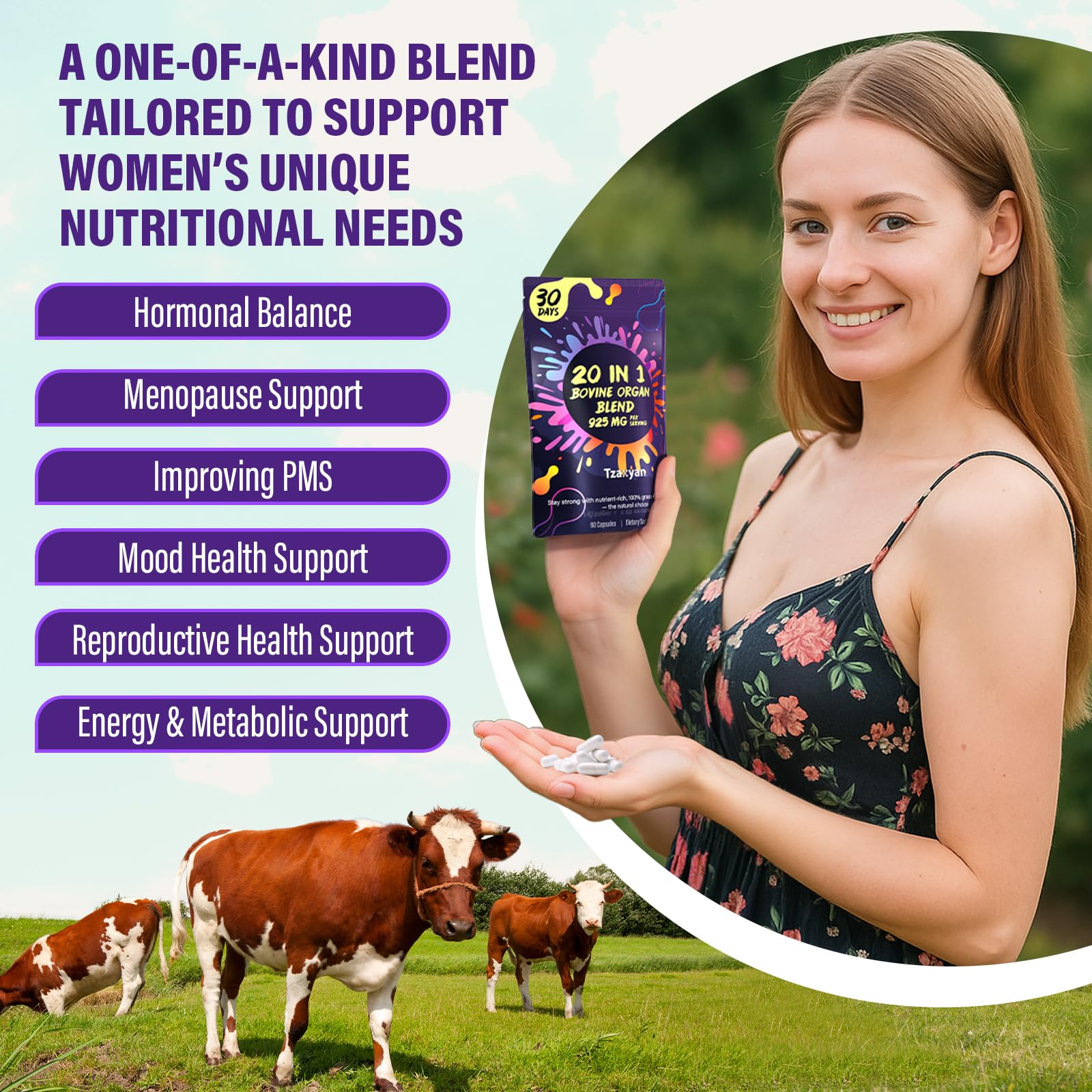 tzaxyan herbal hormone complex with maca and DIM close-up illustrating synergy for hormonal wellness