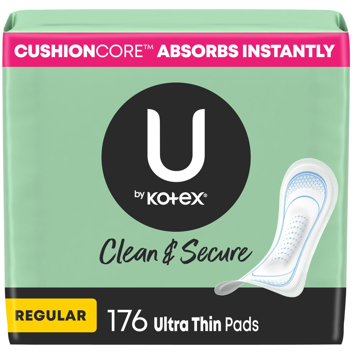 U by Kotex Clean & Secure Ultra Thin Pads 176-count packaging for on-the-go protection
