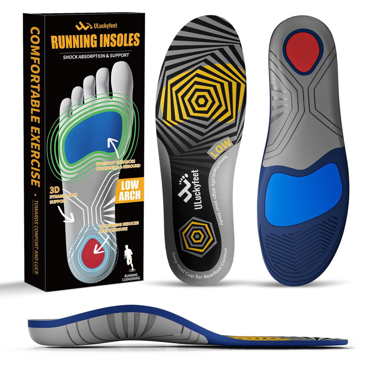 U1uckyfeet running insoles front view showing arch support and comfort