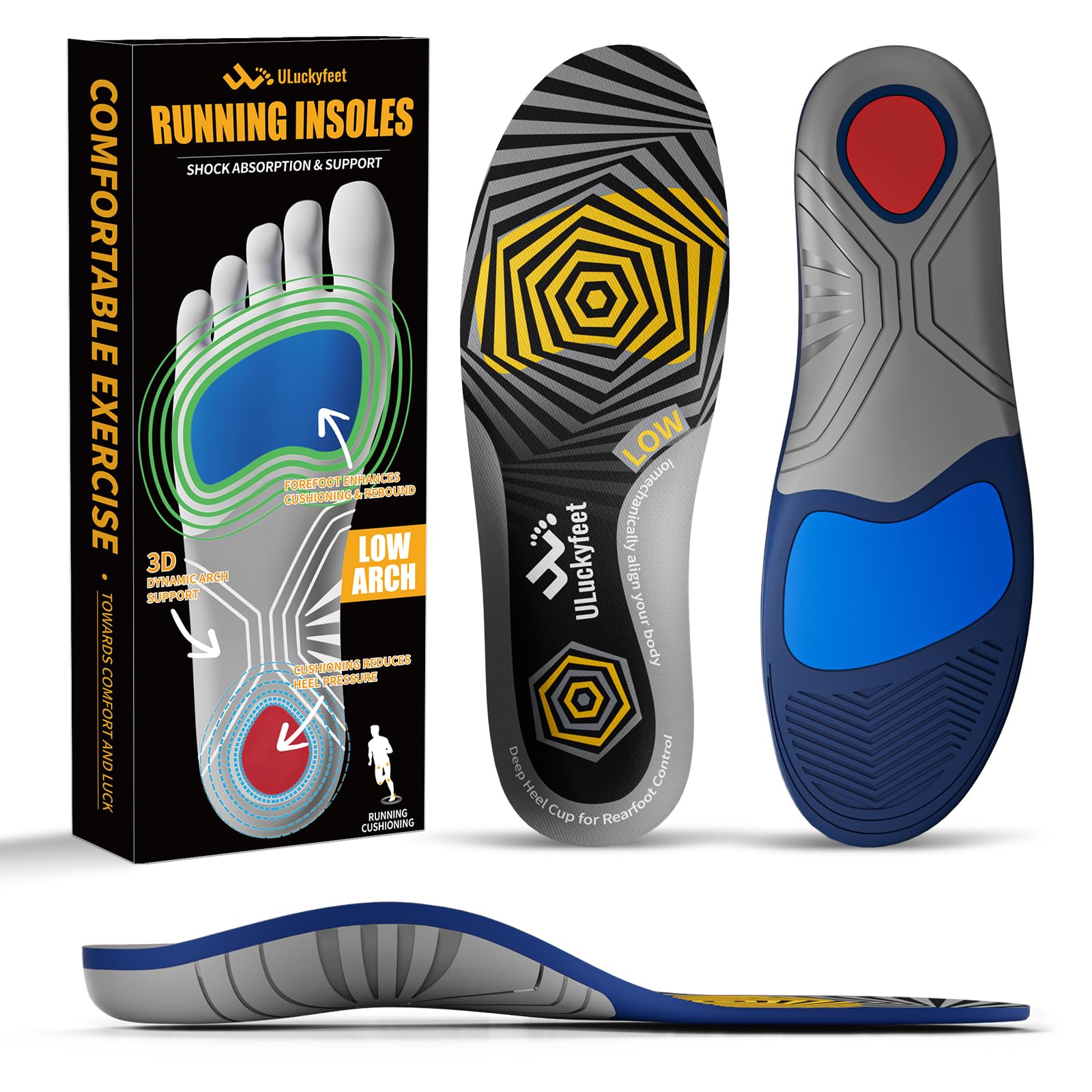 U1uckyfeet running insoles – balance top view for enhanced stability during runs.
