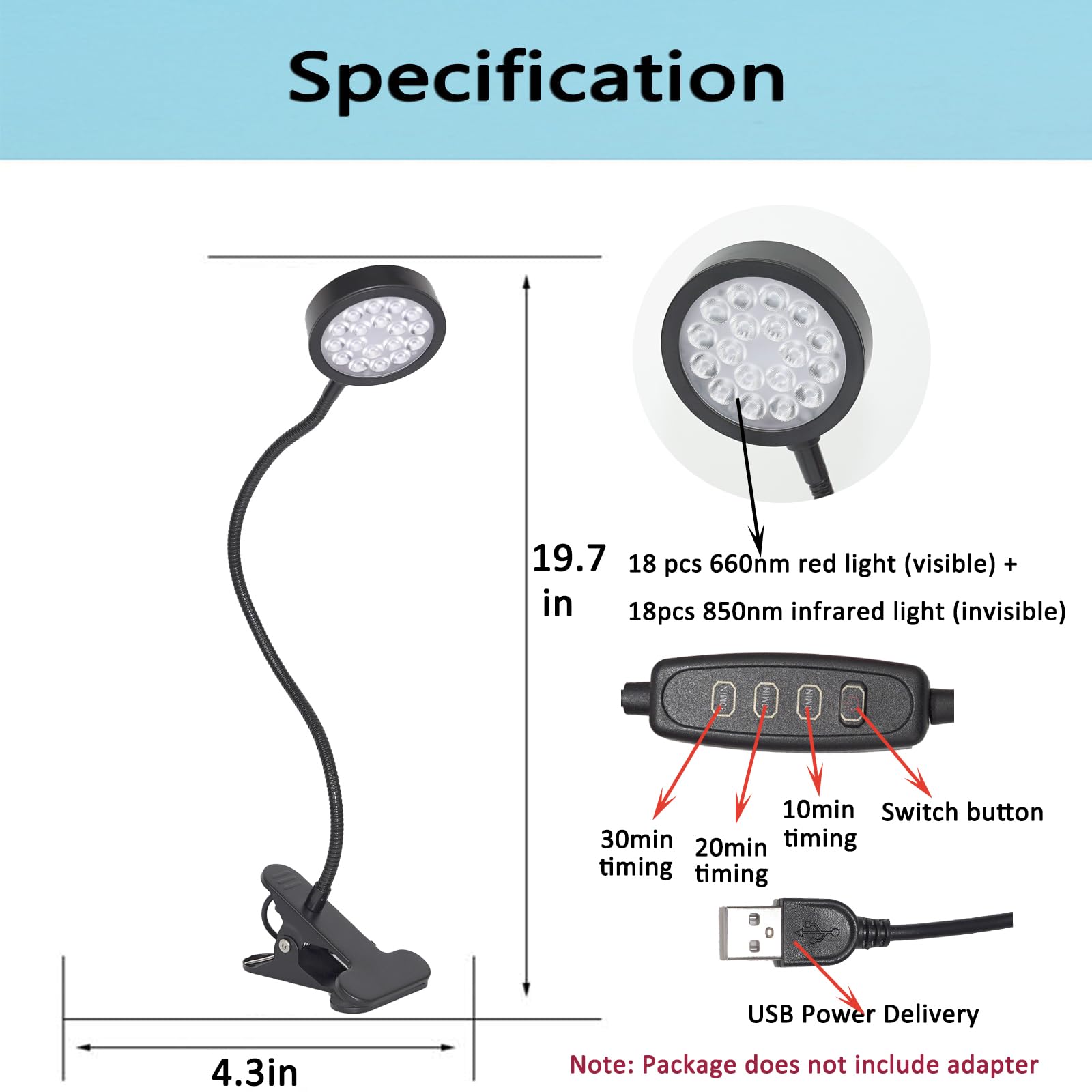 Close-up of 660nm red and 850nm infrared LEDs for skin vitality