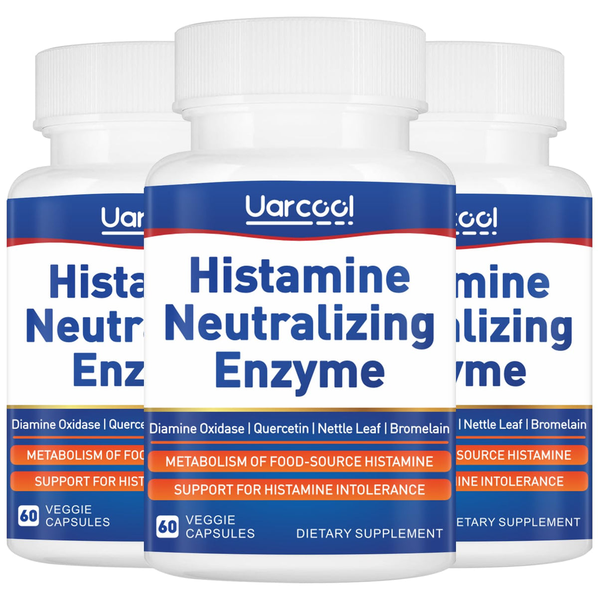 Uarcool DAO enzyme supplement bottle with softgels for digestion support.