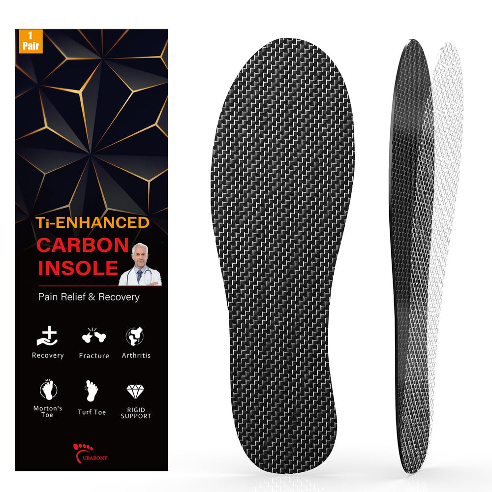 UBARONY carbon fiber insole front view with titanium boost for lightweight sport support