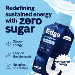 UCAN Edge energy gel shot 2oz packets front highlighting compact, convenient fueling