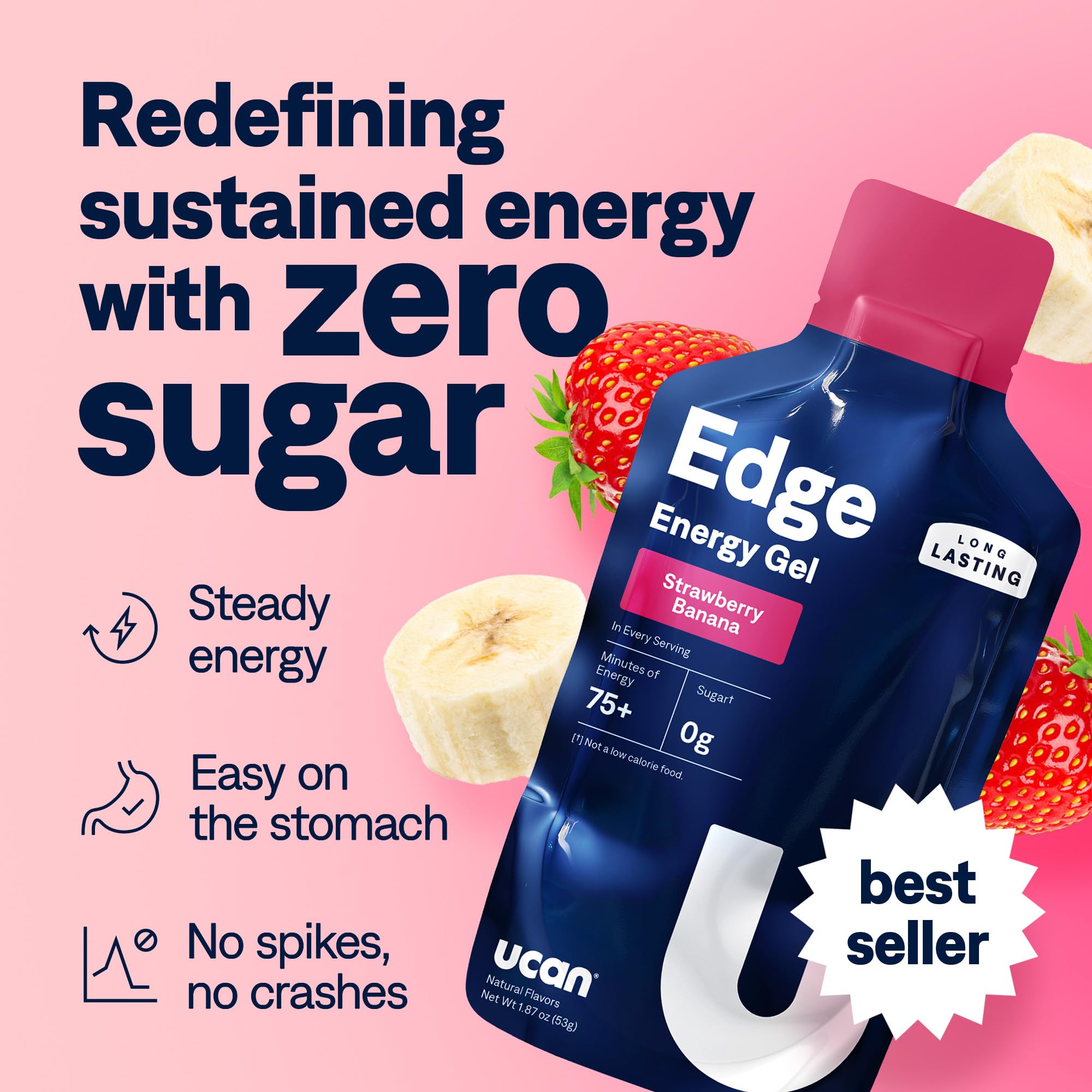 UCAN Edge label close-up shows clean ingredients for reliable athletic fueling.