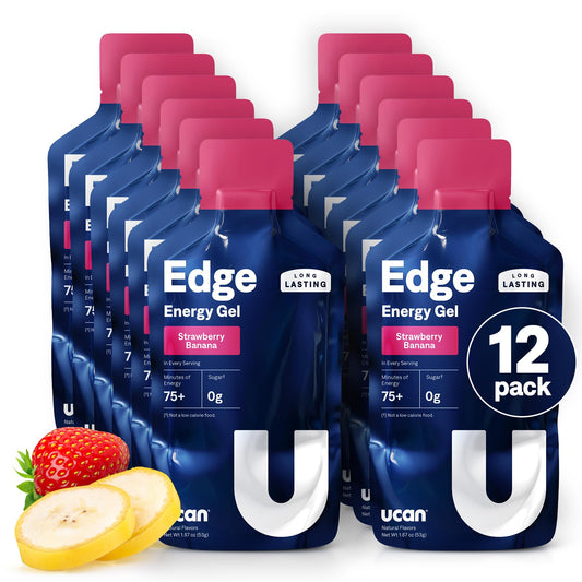 UCAN Edge energy gel shot strawberry banana pack supports steady energy for workouts.