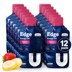 UCAN Edge energy gel shot strawberry banana pack supports steady energy for workouts.