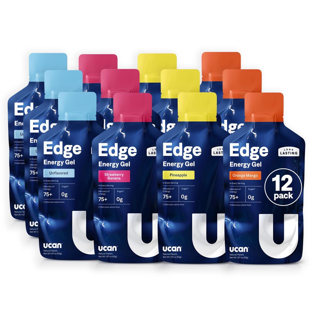 UCAN Edge energy gel shot variety pack with 12 packets for on-the-go training