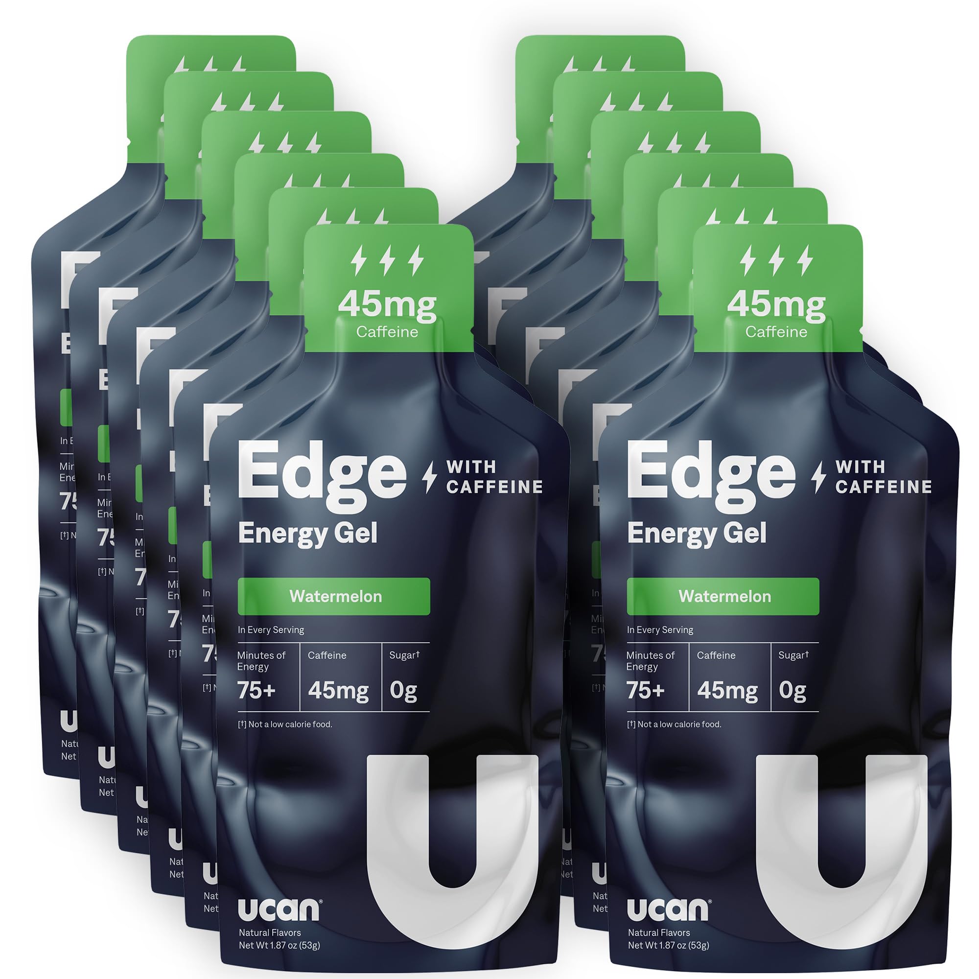 UCAN Edge watermelon gel packaging highlights a sugar-free, keto-friendly energy option for steady workouts.