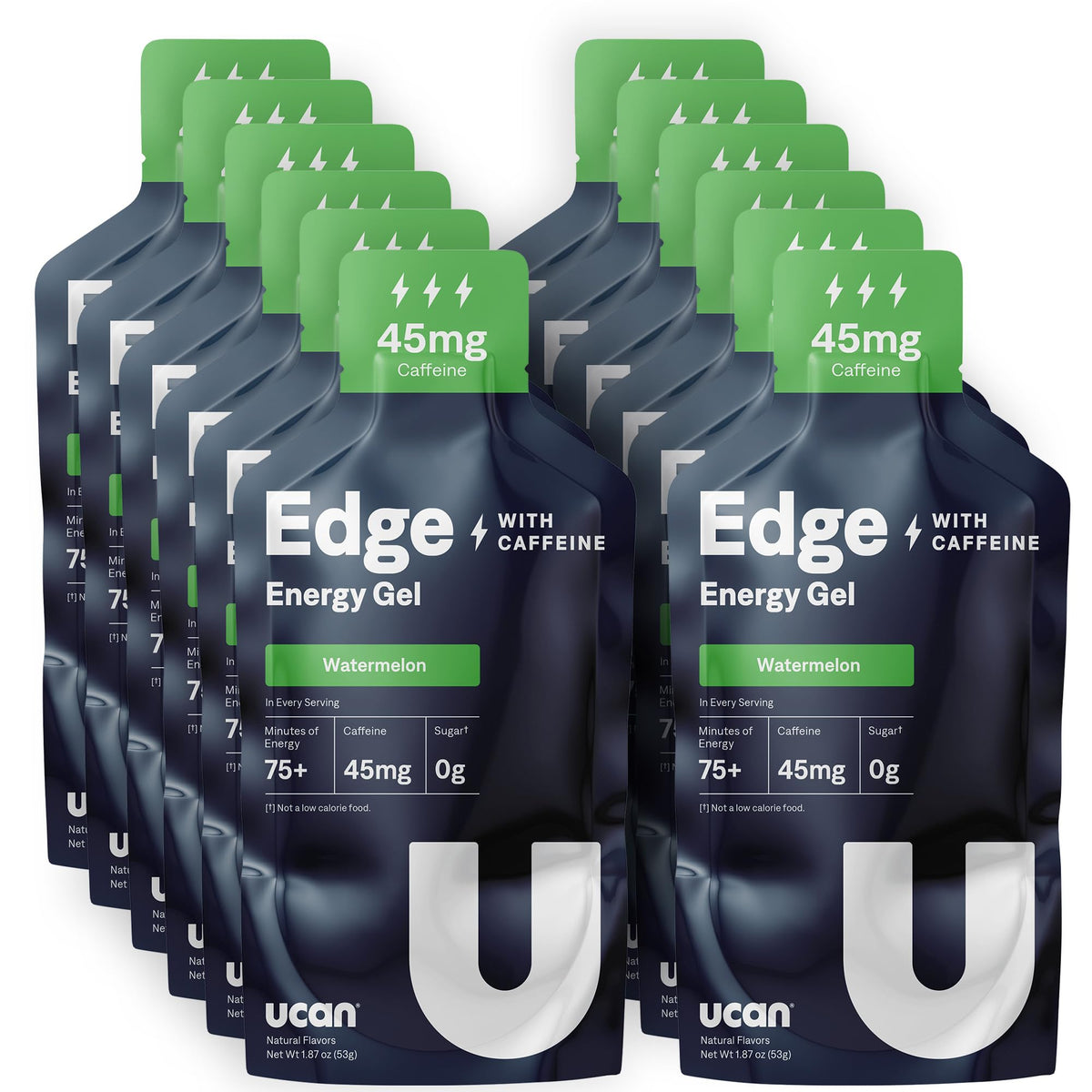 UCAN Edge watermelon gel packaging highlights a sugar-free, keto-friendly energy option for steady workouts.
