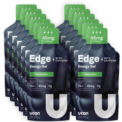 UCAN Edge watermelon gel packaging highlights a sugar-free, keto-friendly energy option for steady workouts.