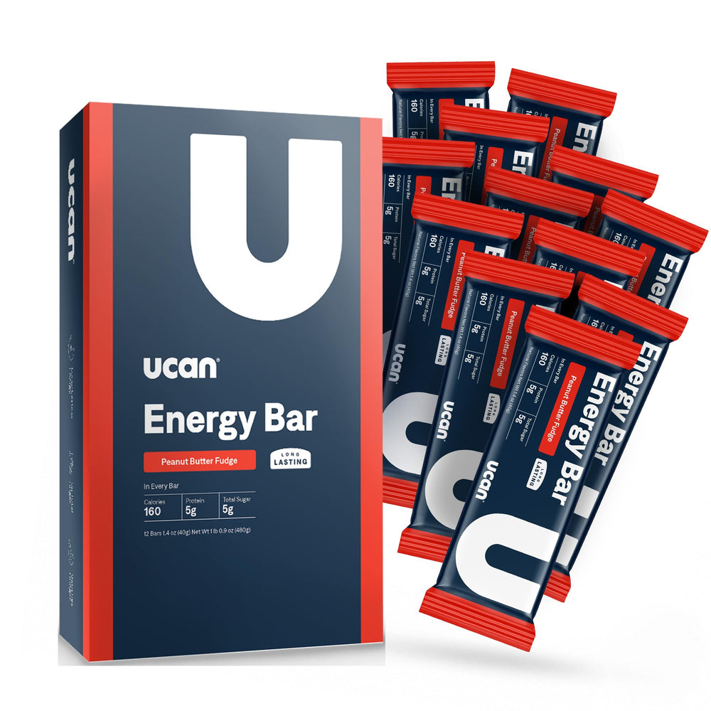 UCAN Energy Bar Peanut Butter Fudge close-up texture for steady energy.
