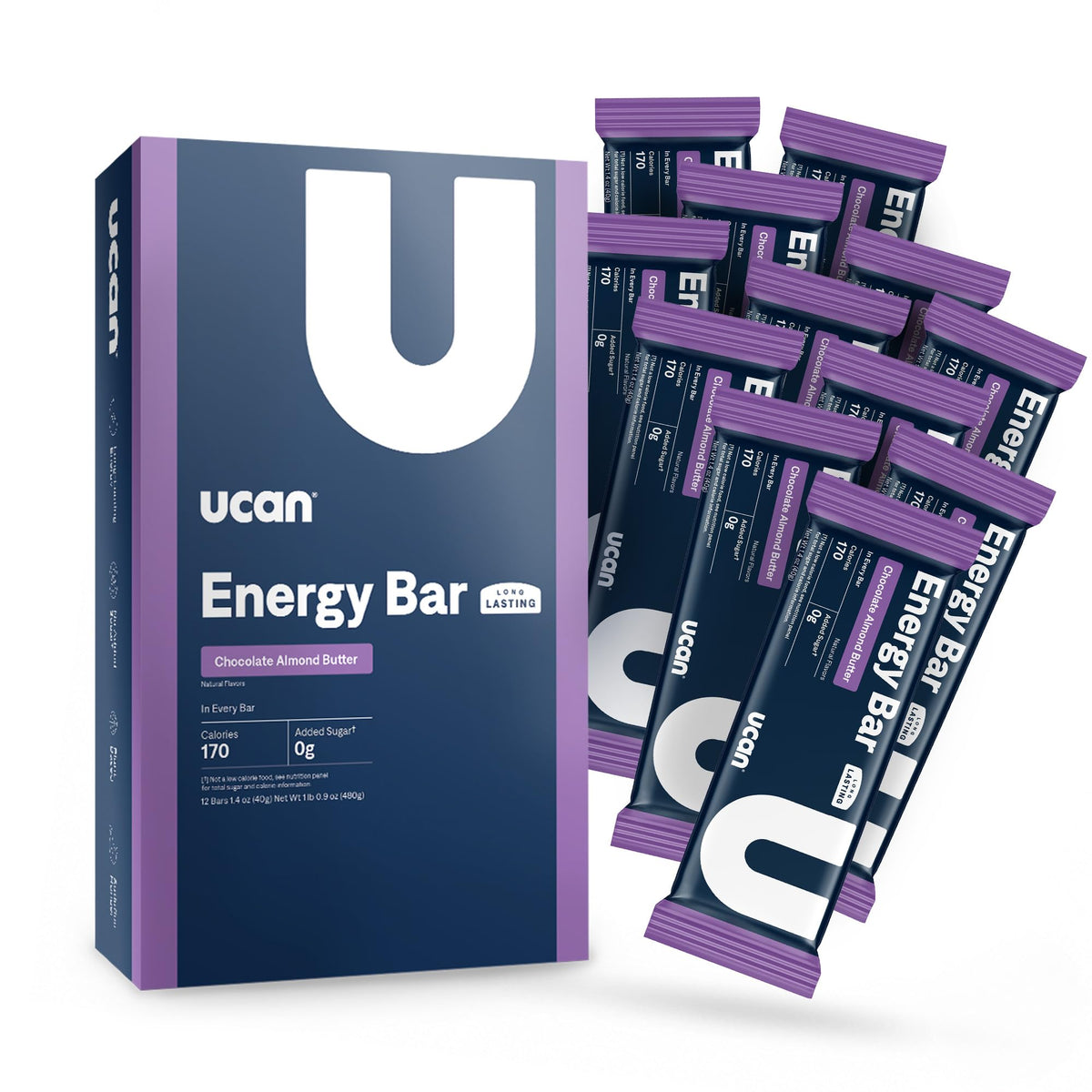 UCAN Energy Bars chocolate almond butter pack showing convenient on-the-go energy