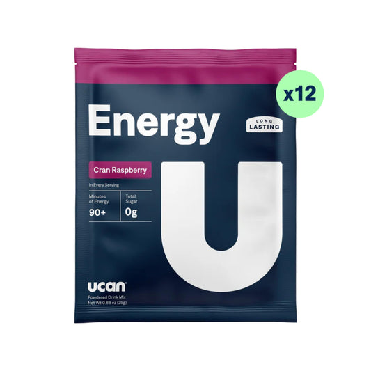 UCAN Cran-Raz powder scoop ready for mixing to steady energy