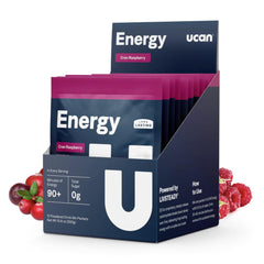 UCAN Energy Powder Cran-Raz tub front showing long-lasting energy label