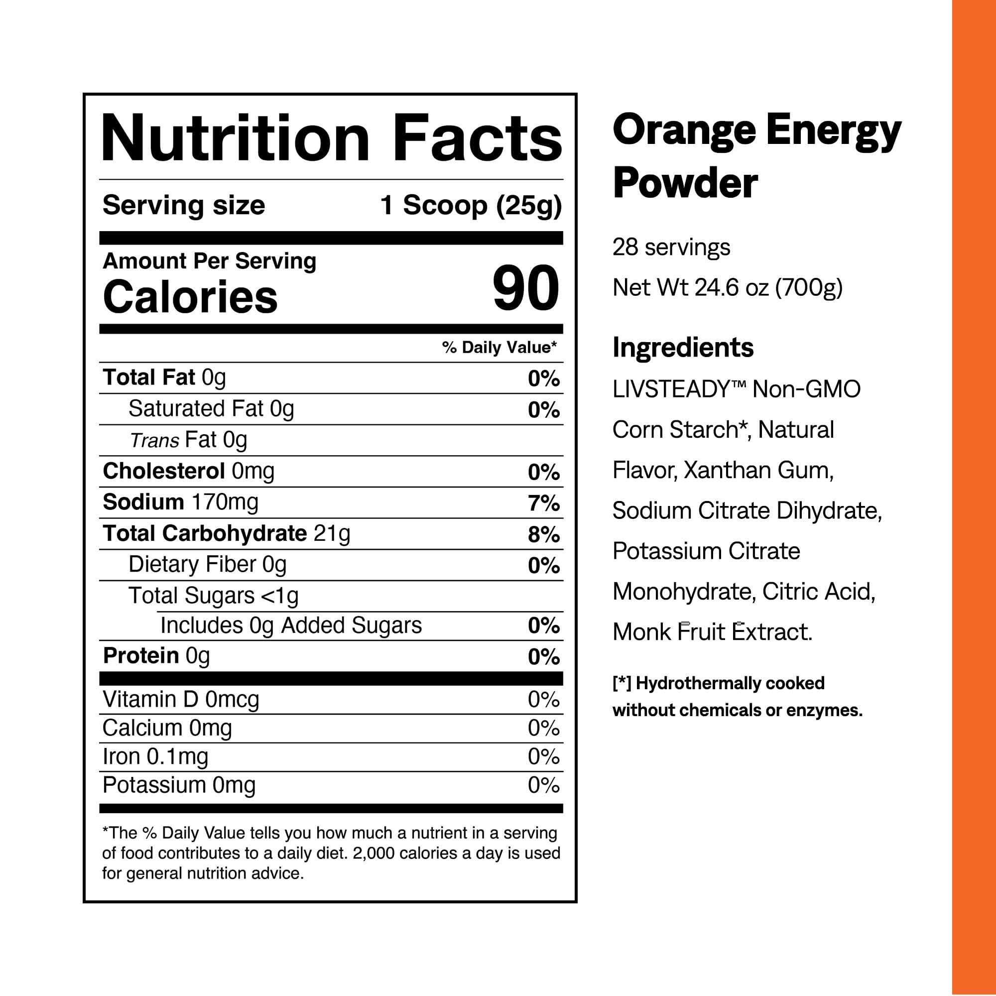 UCAN Energy Powder Tropical Orange serving scoop highlighting keto-friendly ingredients.