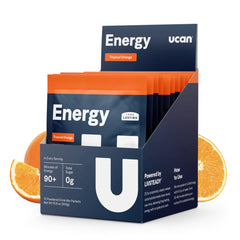 UCAN Energy Powder Tropical Orange tub with scoop for sustained workout energy