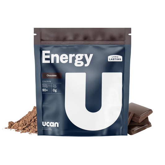 UCAN Energy Powder tub label shows clean, keto-friendly formula for sustained workouts