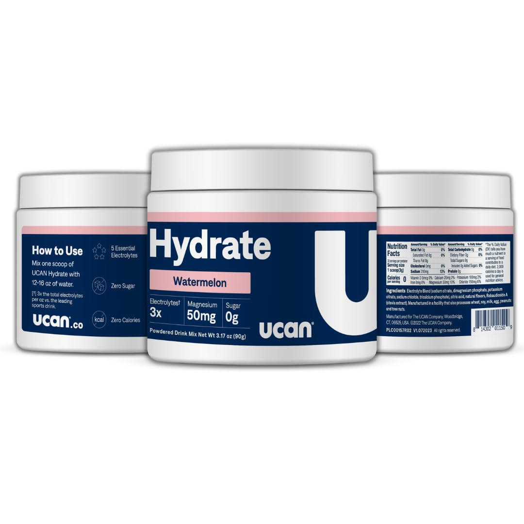 UCAN Hydrate water glass with straw suggests tasty daily hydration and flavor.