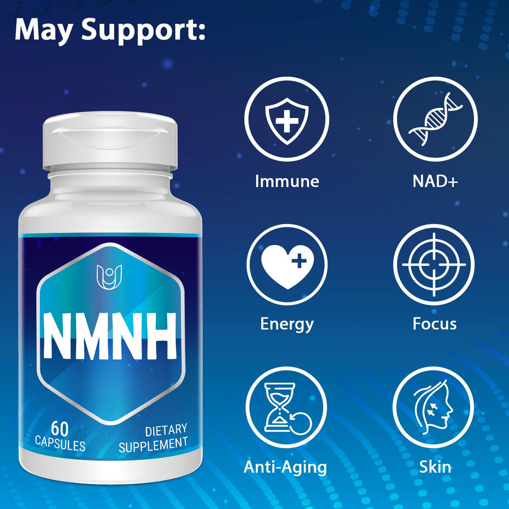 Ucessuyy NMNH 500 mg capsules highlighting potency for daily NAD+ support.