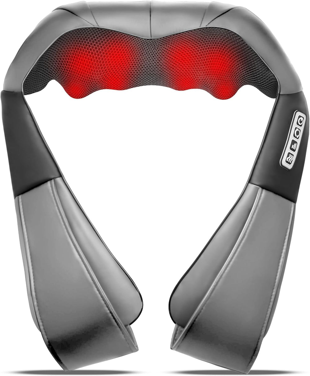 UFFAE Grey Shiatsu Massager neck close with deep kneading for neck relief.