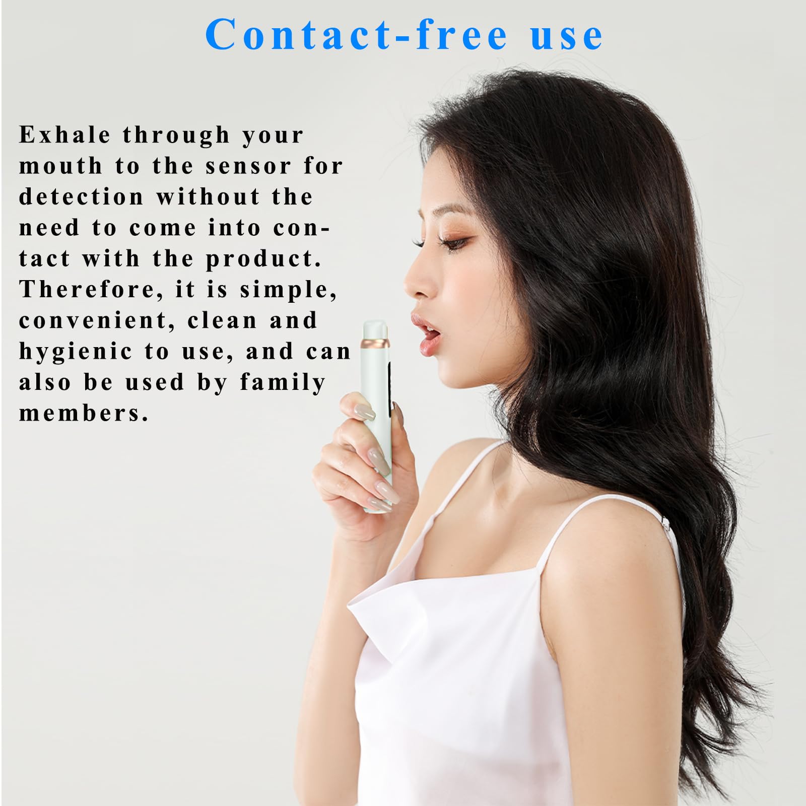 Ujhosld tester in use with contactless measurement near lips.